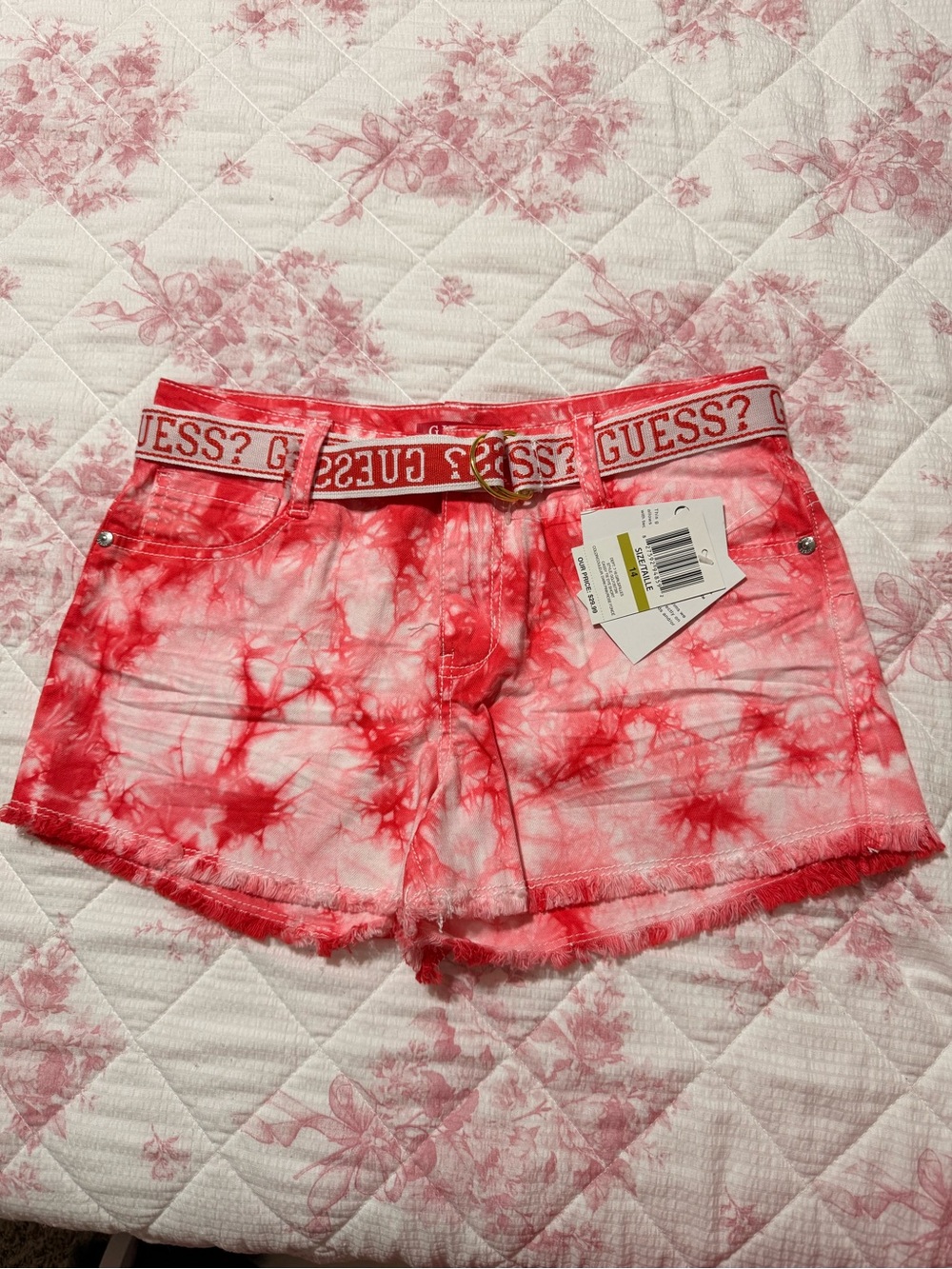 Guess Cassy Tie-Dye Frayed Denim Shorts, designed for girls sizes 14